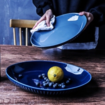 Oval fish pan ceramic home 12 inch large red brat fish plate minimalist creative treasure blue bright light fish dish