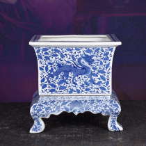 Jingdezhen ceramic flowerpot hand-painted four-corner New Chinese high hand-painted blue and white porcelain flowerpot Dragon orchid flower pot shipping