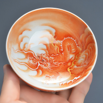 Gite alum red sketching gold over wall Cangolor sea-footy cup tea cup masters cup Yan value tea ware Kung Fu tea set