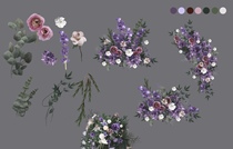 Morandi Purple Wedding hand-painted floral material renderings floral composition PSD file wedding props