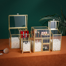 Net red brush bucket makeup brush storage desktop light luxury copper glass dust-proof eyebrow pencil Lipstick skin care products shelf drawer