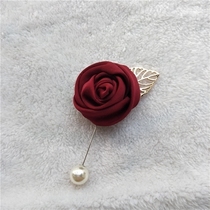 Newcomer wedding bridegroom Korean jewelry double-headed Pearl rose one-character pin corsage
