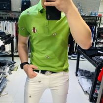 Summer new European and American trend fashion business leisure bee embroidery slim polo shirt mens lapel T-shirt short sleeve