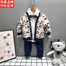 Rare pure Korean foreign childrens clothing spring and autumn mens baby detachable bow tie shirt jacket trousers three-piece suit
