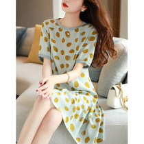 French high-end silk little polka dress summer irregular round neck mulberry silk temperament pleated skirt summer