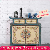 New Chinese-style antique furniture solid wood old painted porch cabinet Ming and Qing retro storage blue warped sideboard