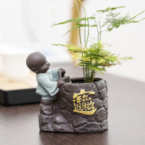  Cute little monk flower vase Creative flower pot Tea pet decoration Six gentlemen ceramic container Tea tray Tea set Tea ceremony accessories