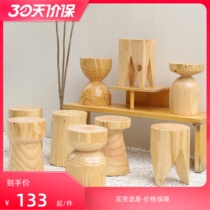 Brief Log Tree Stump Bench Solid Wood Round Stool Home Office Hotel Clothing Store Tea Table Stool Sofa Chair Short Swing