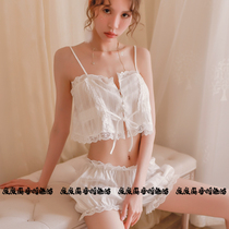 Small fresher sexy belly-style harness pyjamas for womens summer small breasts big code private room lingerie pure cotton home suit suit