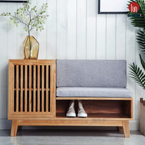 Partition entrance shoe cabinet Foyer cabinet Solid wood multi-function storage cabinet Old elm shoe stool cabinet combination