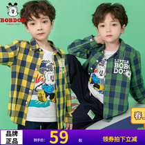 Babu Bean Brand Boy Clothing Boy Shirt Spring Autumn Children Pure Cotton Plaid Lining Garment Plus Suede Thickened Ocean Gas Tide