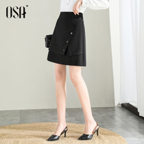 OSA black skirt high waist irregular skirt Women summer 2021 New thin A- line dress