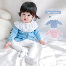 Korean childrens clothing girls knitted cardigan thin spring and autumn baby childrens cotton sweater Joker jacket foreign cardigan