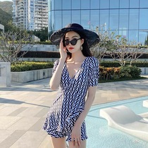 2021 conservative skirt swimsuit covering belly thin holiday one-piece swimsuit women gather beauty back holiday swimsuit cross-border