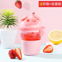 High facial value with straw water cup creative personality trend glass female adult portable cute girl ins style