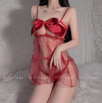 Red Sweet butterfly knot Sexy net yarn transparent harness Sleeping Skirt Seductive Fire hot mistress lingerie Cute Suit Woman