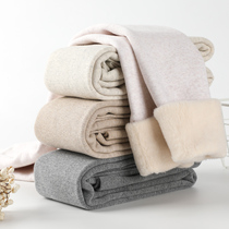  Autumn and winter cashmere leggings womens Japanese cotton wear vertical stripes plus velvet thickened even-legged tights to keep warm