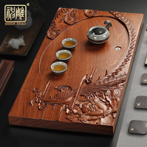 God-carved whole flower pears wood tea tray home solid wood drainage type tea sea large red wood minimalist tea table qigong tea furniture