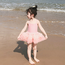 Childrens baby one-piece princess skirt swimsuit water play Korean version mesh fashion solid color cute girls swimsuit new