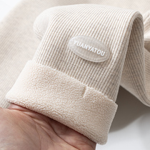 Child Plus Fleece Bottom Pants Integrated Suede Warm Pants Foreign Air Girl Thin Suede Outside Wearing Pants Big Boy Autumn And Winter Season Tide