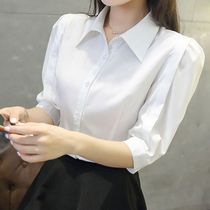 Summer Middle Sleeve Shirt Schoolgirls Loose Professional Dress V Collar Snowspun Shirt Woman 50% sleeve shirt workwear