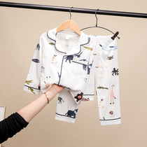 Childrens pajamas cotton set long sleeve spring and autumn thin boys air-conditioned clothing girls boys cartoon home wear