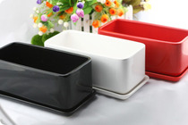  (Hot sale) Ceramic flower pot Rectangular large with chassis tray fleshy white Black Red