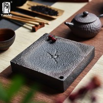 Ceramic fan square pot bearing coarse pottery simple tea tray Ceramic water storage tray Tea ceremony accessories Antique water storage tray Dry bubble table