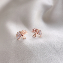 s925 sterling silver diamond ginkgo leaf stud female forest literary temperament exquisite small forest silver earrings