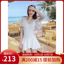 One-piece swimsuit female summer 2021 new sexy belly thin skirt conservative Korean ins hollow mesh swimwear