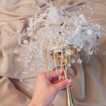 Court style luxury heavy handmade hand bouquet Crystal feather bouquet Bride wedding gift scepter pinky22
