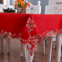 Tablecloth red wedding festive dining tablecloth rectangular household red embroidered tablecloth embroidered oval table mat