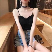 吊带背心女内搭外穿纯棉褶皱抹胸设计感小众带胸垫打底内衣v领带