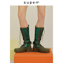 SUPERR 2019 ss vol 19 retro square head tooling feel side zipper small thick-bottom colorblock boots