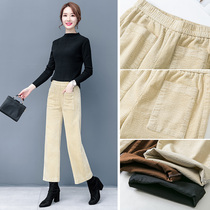 Corduroy wide leg pants womens 2021 Spring and Autumn new high waisted casual loose strippery small straight pants