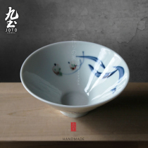 Nine Earth Green Flowers Ceramic Rice Bowls Noodles Bowl Heat Resistant Soup Bowl Chinese Style Individuality Cutlery Jingde Town Gift Dining Bowl