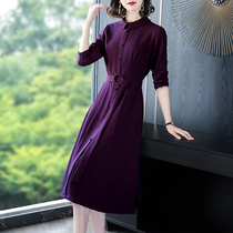 European and American dresses high-end western style broad style autumn 2021 new slim temperament big lapel purple skirt