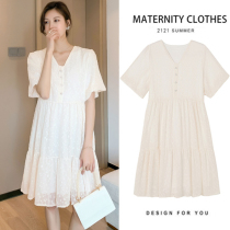Pregnant Women summer dress does not show Belly Belly 2021 New temperament loose senior Summer chiffon skirt summer