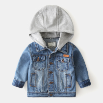 Western style hooded childrens denim jacket Korean version of the baby denim tide 2021 spring new childrens clothing boys short section