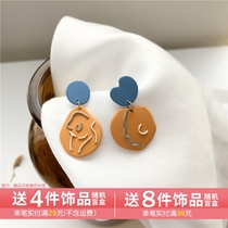 S925 silver needle small crowddesign Collision Color Baking Lacquer Art Sen Girl Hearts Ear Nails Cute Earrings Ear Clip H766