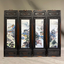 (Morning city) Old frame inlaid porcelain plate Painted Pink Pavilions Landscape Landscape with Four Hanging Screens-AD6409