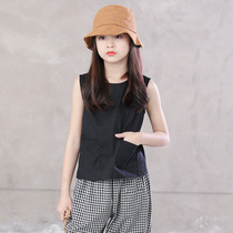 Girl Black Sleeveless T-shirt Summer Dress Women Bao Han Version Foreign Air Pure Color Minimalist Casual 100 Hitch Red Temperament Vest
