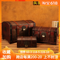 Retro Belt Lock Containing Box Wood Domestic Debris Toy Storage Box Pirate Prop Box Old Fashioned Large Wooden Box