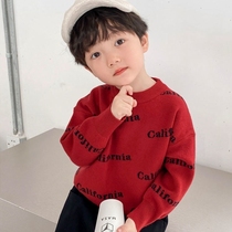 Boy sweaters new 2021 exploits red spring and autumn money blouses The boys baby boys weasel-knit cardio-hoodie is fashionable