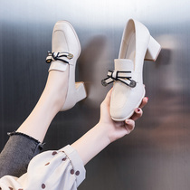 High heels children 2022 new summer spring autumn small leather shoes Inron coarse heel and deep mouth single shoe white rice