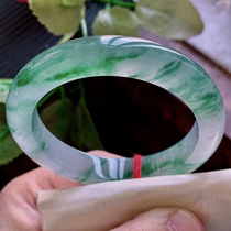 The circle natural Myanmar Tianlaokeng a cargo jade bracelet ice seed floating green flower Sun green round strip jade bracelet live broadcast