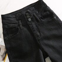 High waist jeans woman small foot tight black Korean version 2022 spring new elastic small sub-display high 90% pants