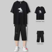 Summer mens short sleeve casual sports suit 2021 New teen trendy men dress with a pair of handsome men