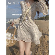 Broken Flowers One-piece Dress Lady Spring Fall Small Subshort Collection Waist Display Slim First Love Nepotism Nepotism Nepotism And Gentle Wind Design Sense