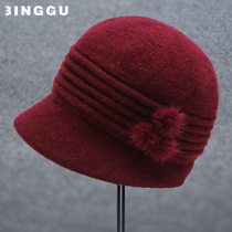 Middle-aged and elderly hats female winter knitted wool hat autumn and winter old grandmother mother-in-law hat middle-aged mother hat scarf